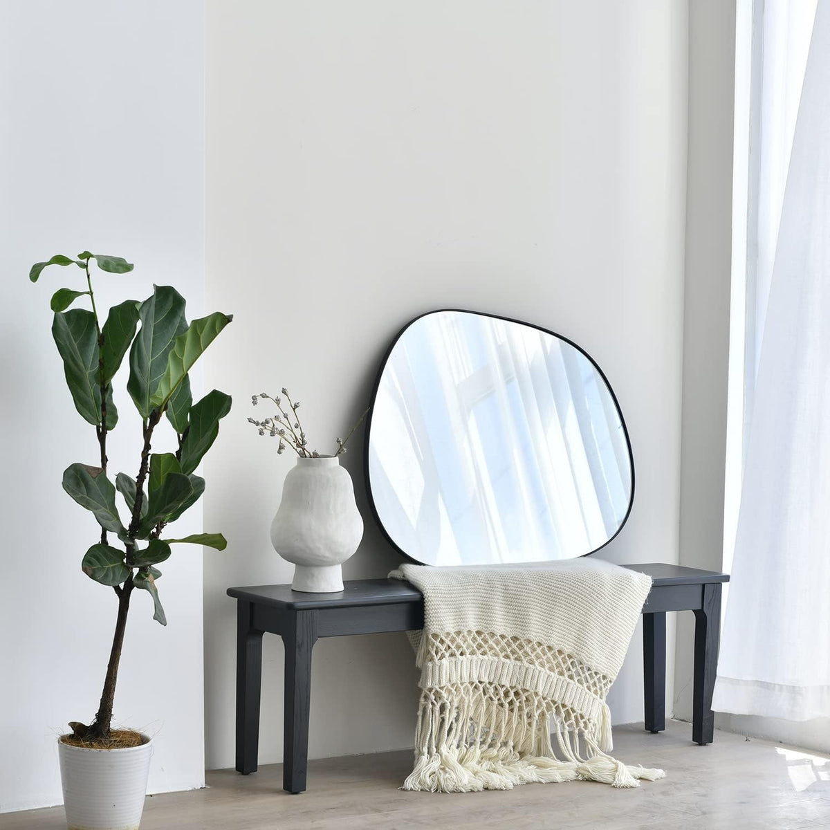 ELEHUME Asymmetrical Wall Mirror for Decor 17.5"*22.5", Modern Black Framed Wall Mirror for Living Room Bathroom Bedroom Entryway ELE-STOU-0066B