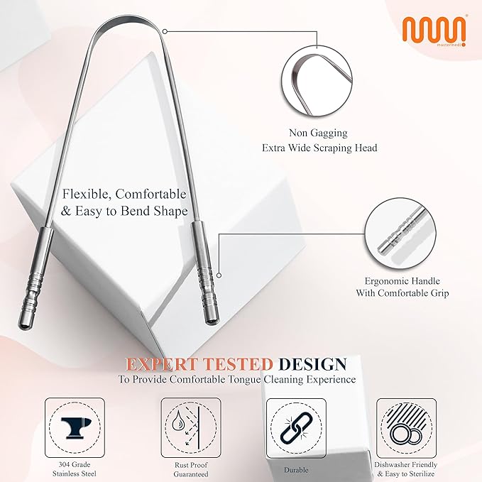 MasterMedi Tongue Scraper with Multicolor Cases, 100% Stainless Steel, Tongue - Image 4