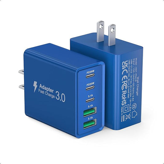 60W USB C Fast Charger Cube, 2 Pack PD+QC Charging Block Power Adapter 5 Port by Qwinjwin