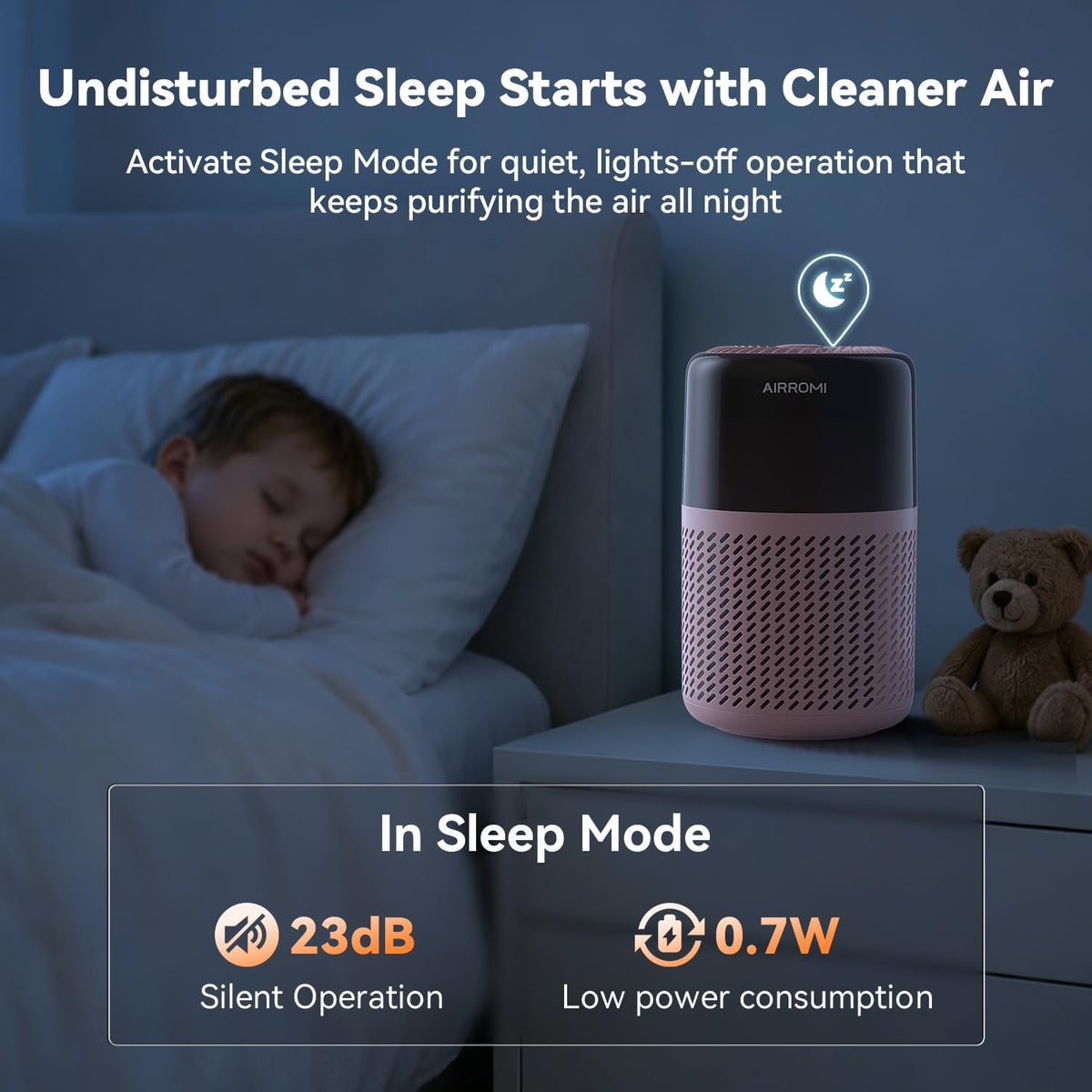 airromi hepa air purifier for bedroom&home,pet air purifier on a desk or shelf