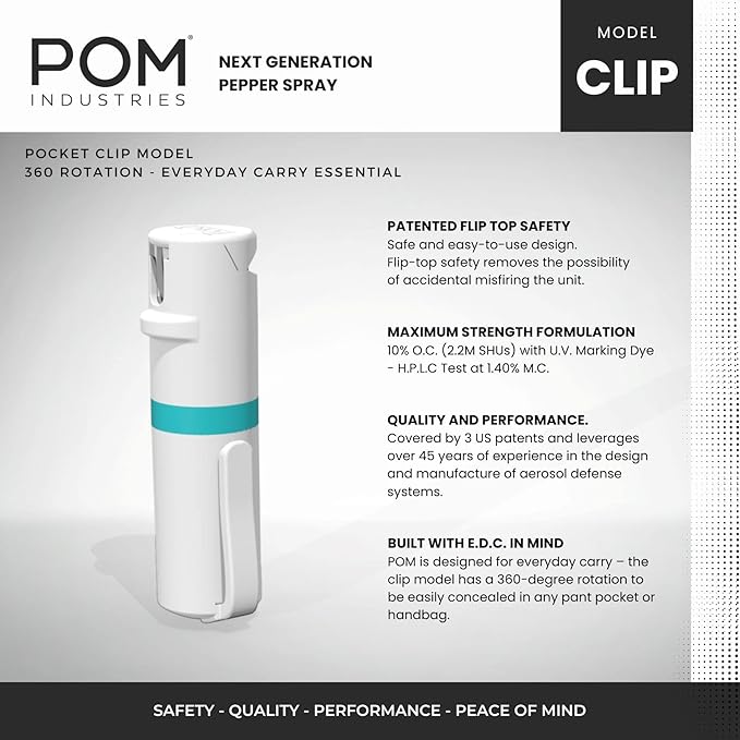 POM Pepper Spray Pocket Clip, Quick Flip Top Safety, Maximum Strength OC Formula - Image 2