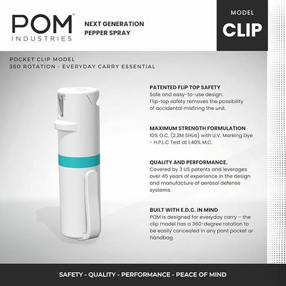 POM Pepper Spray Pocket Clip, Quick Flip Top Safety, Maximum Strength OC Formula - Image 2