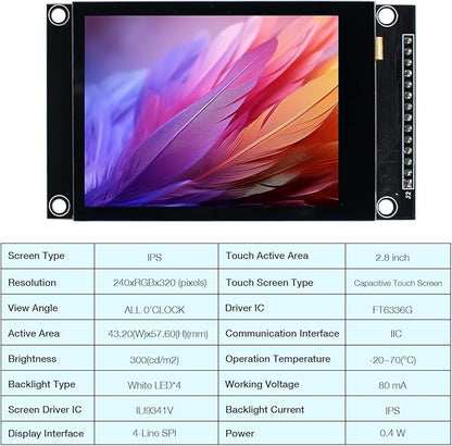 Hosyond 2.8 inch 240x320 IPS Capacitive Touch Screen SPI Serial ILI9341V Driver - Image 3