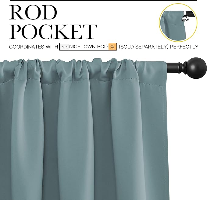 NICETOWN Greyish Blue Blackout Curtains Panels - Image 3