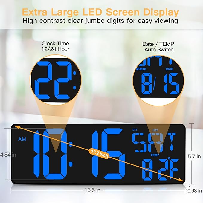 XREXS Large Digital Wall Clock - Image 2