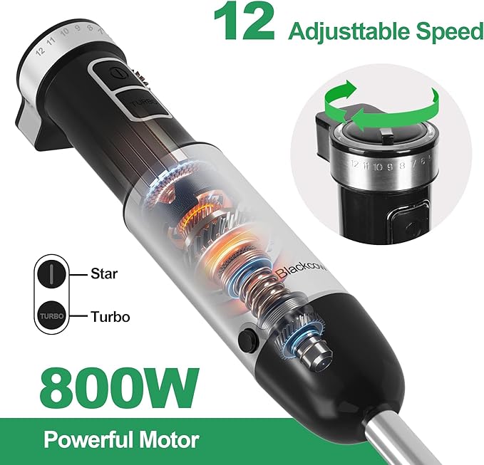 Blackcow Immersion Blender Handheld, 800W Powerful Electric Hand Blender - Image 2