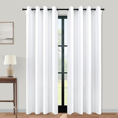 2 Panels Plain White Semi Blackout Curtains 84 Inches Long, Grommet No Non by KOUFALL
