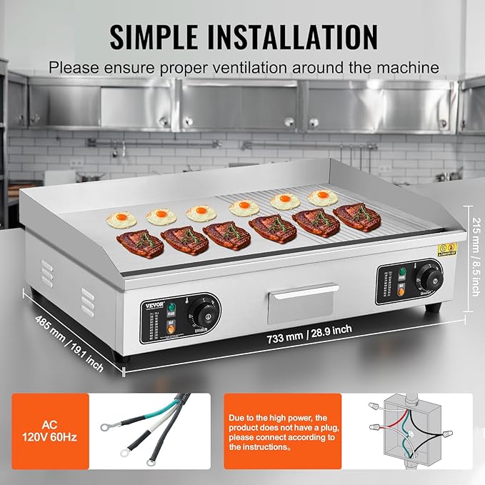 VEVOR Upgraded Commercial Electric Griddle, 2800W Countertop Half-Flat Top Grill - Image 5