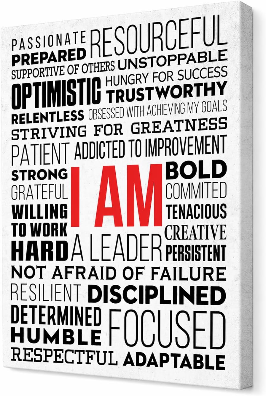 HoneyKICK I AM Affirmations Canvas Wall Art - Color Edition 12x16 Framed Motivational Canvas - Inspirational Wall Decor for Bedroom, Office, Living Room - Positive Affirmation Art