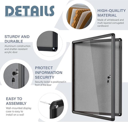Enclosed Bulletin Board 36x24 in, Lockable Felt Board Bulletin Board - Image 3