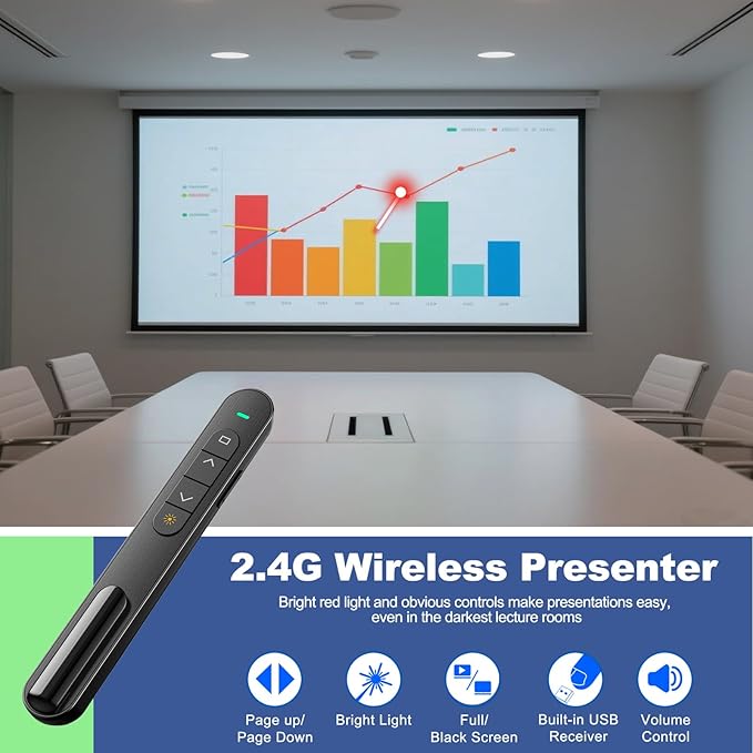 QUI Presentation Clicker for PowerPoint, RF 2.4GHz USB C Wireless Presenter - Image 2