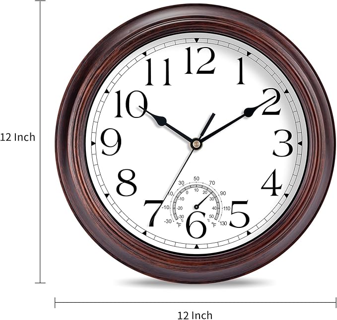 KECYET 12 Inch Outdoor Wall Clock - Image 7