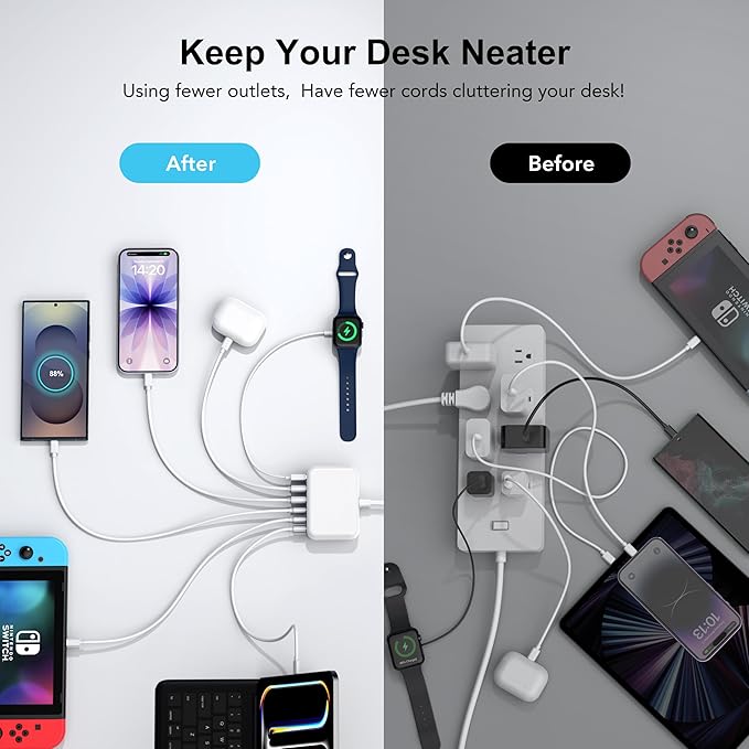 USB C Fast Charger, 100W GaN 6 Port Type USB C Charging Station Hub Block Cube - Image 4