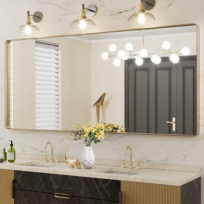 LOAAO 72”X32” Gold Bathroom Mirror, Rounded Rectangle Gold Frame Mirror - Image 8