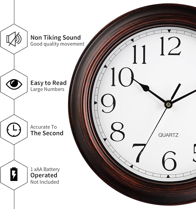 KECYET 12 Inch Wall Clocks Battery Operated Silent Non-Ticking Wall Clock - Image 6