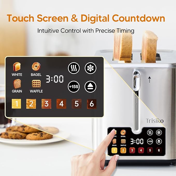 Trisiko® Touch Screen Toaster 2 Slice, Stainless Steel Smart Toaster - Image 3
