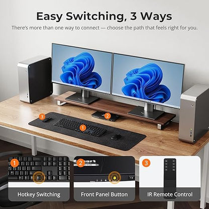 TESmart HDMI KVM Switch 2 Monitors 2 Computers 4K@60Hz, USB 2.0, Dual Monitor - Image 6