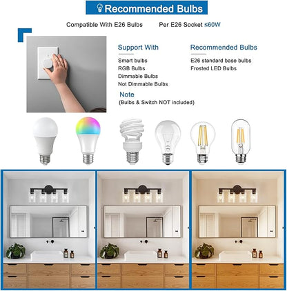 4 Light Bathroom Vanity Light, Matte Black Bathroom Light Fixtures - Image 7