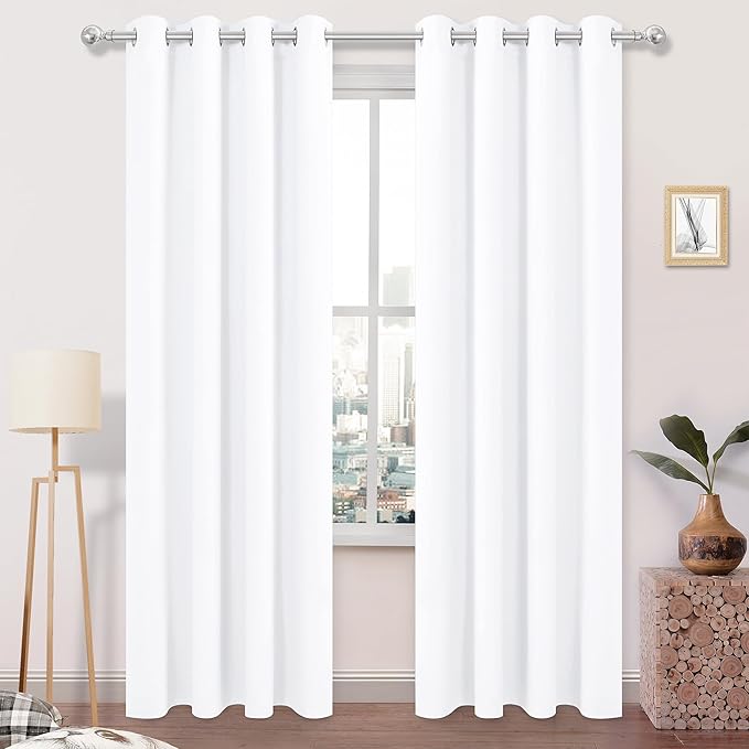 DWCN Pure White Curtains with White Middle Layer, 84 Inch Long 2 Panels by DWCN
