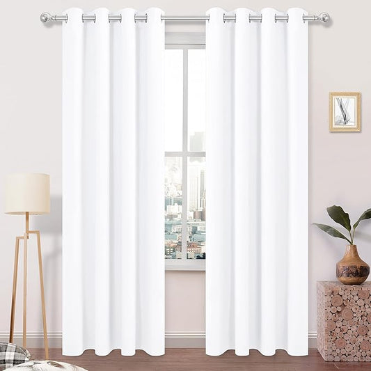 DWCN Pure White Curtains with White Middle Layer, 84 Inch Long 2 Panels by DWCN