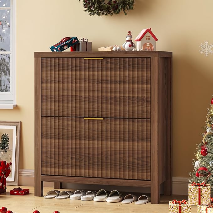 Shoe Cabinet Storage for Entryway, Fluted Shoe Cabinet by YomiluveDesign