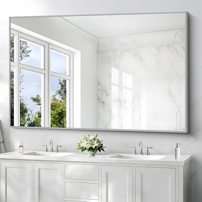 40x60inch Silver Bathroom Mirror, Large Rectangular Wall Mirrors by Welcometocofeny