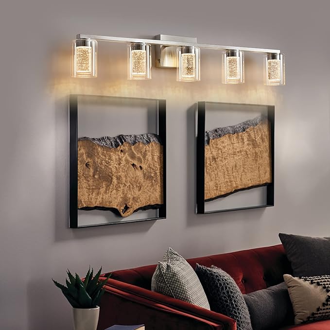 SADENICEL 5 Light Bathroom Light Fixtures, Brushed Nickel Vanity Lights Crystal - Image 7