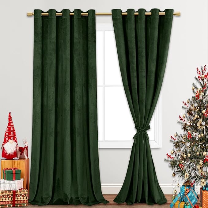 JIUZHEN Oliver Green Velvet Curtains 90 inches by JIUZHEN