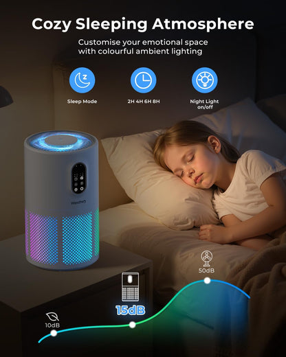 westhey h13 hepa air purifier for home up showing dimensions