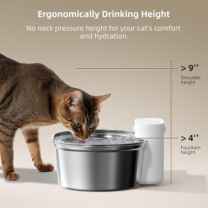 uahpet Wireless Cat Water Fountain Stainless Steel Pro, External Pump Battery - Image 4