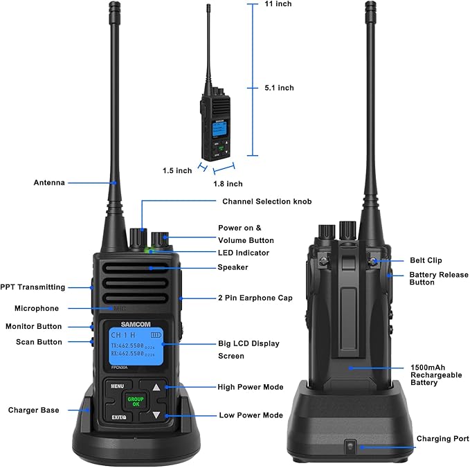 SAMCOM Two Way Radio with Shoulder Speaker Mic, 5W High Power 2 Way Radios Long - Image 9