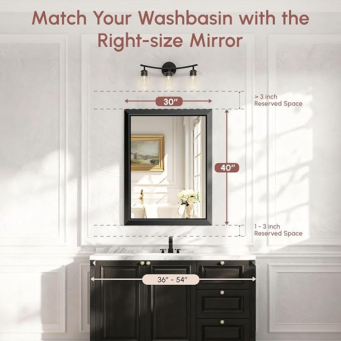 USHOWER Rectangular Bathroom Mirror, 30x40 Wall Mirror, Mirrors - Image 8