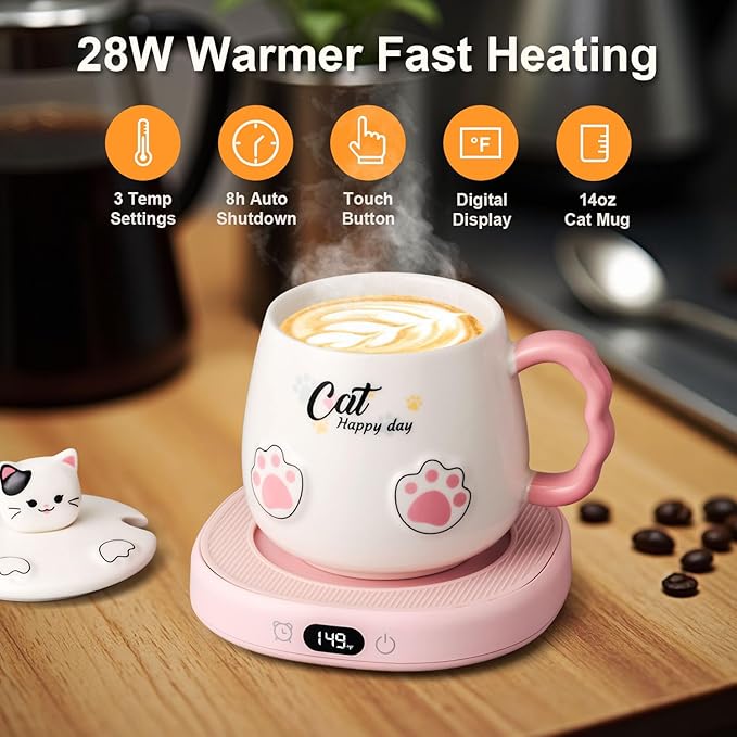 Bsigo Smart Coffee Mug Warmer & Cute Cat Mug Set, Coffee Beverage Cup Warmer - Image 2
