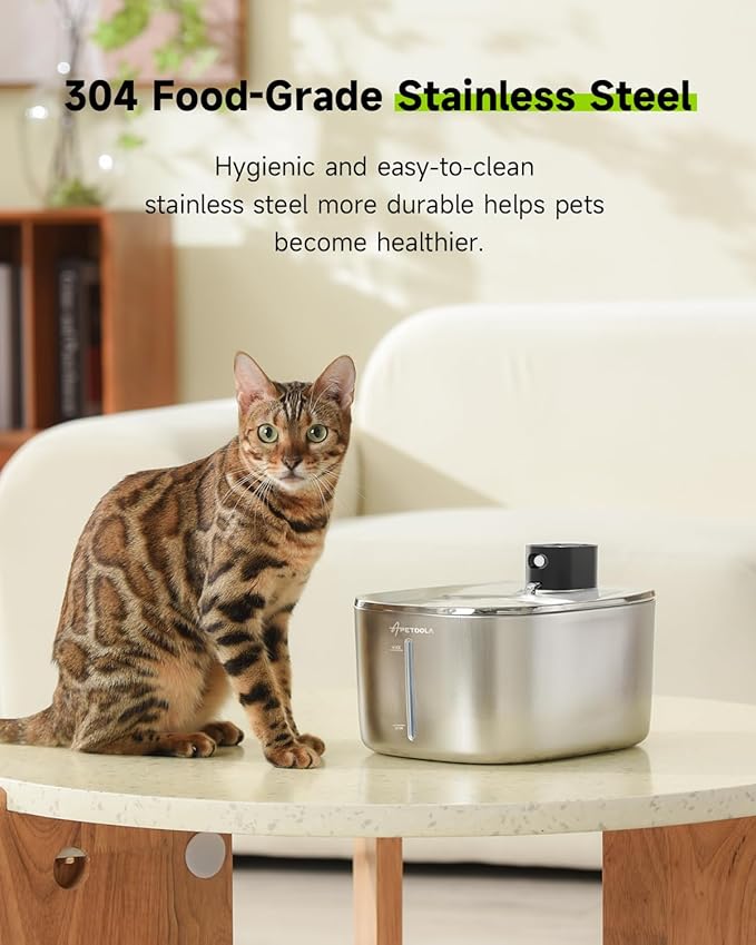Wireless Cat Water Fountain Stainless Steel, 135floz/4L Battery Operated - Image 5
