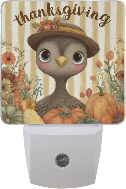 Pigsaly Led Night Light Thanksgiving Cute Turkey Autumn Pumpkins Carrots by Pigsaly
