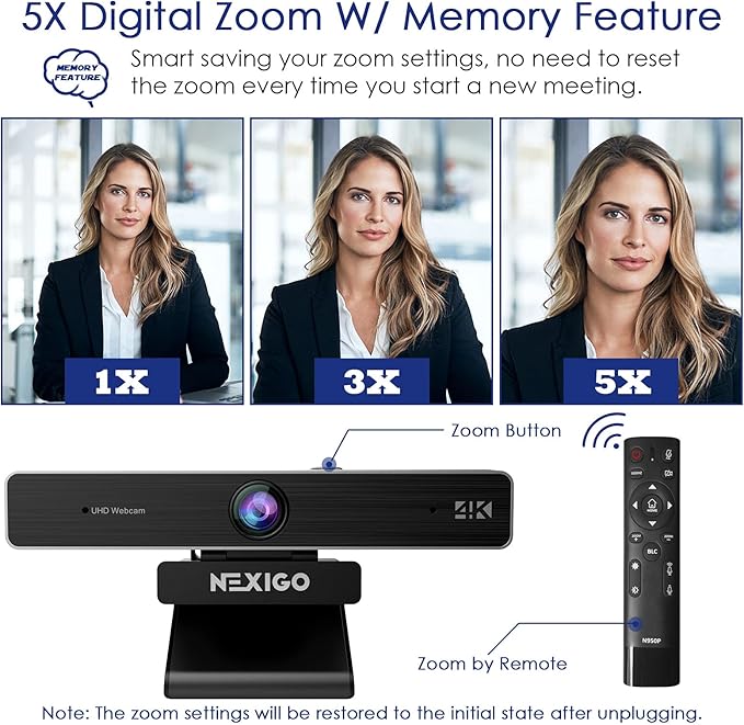 NexiGo Zoom Certified, N950P 4K Zoomable Webcam, RF Remote, Sony_Starvis Sensor - Image 6
