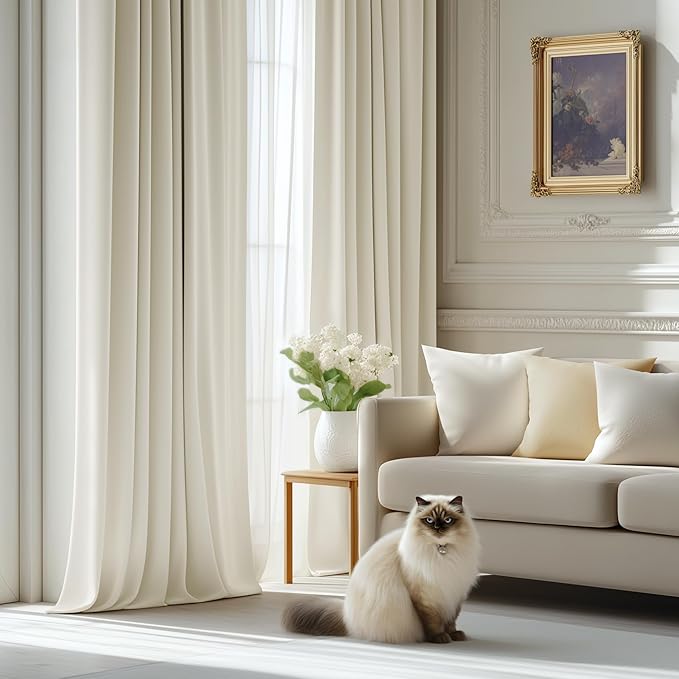 FMFUNCTEX Velvet Curtains Cream Room Darkening Curtain - Image 7