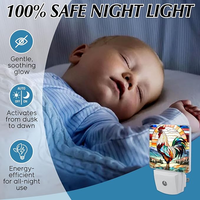 PODMemory Rooster Stained Glass Night Lights Plug into Wall - Image 5