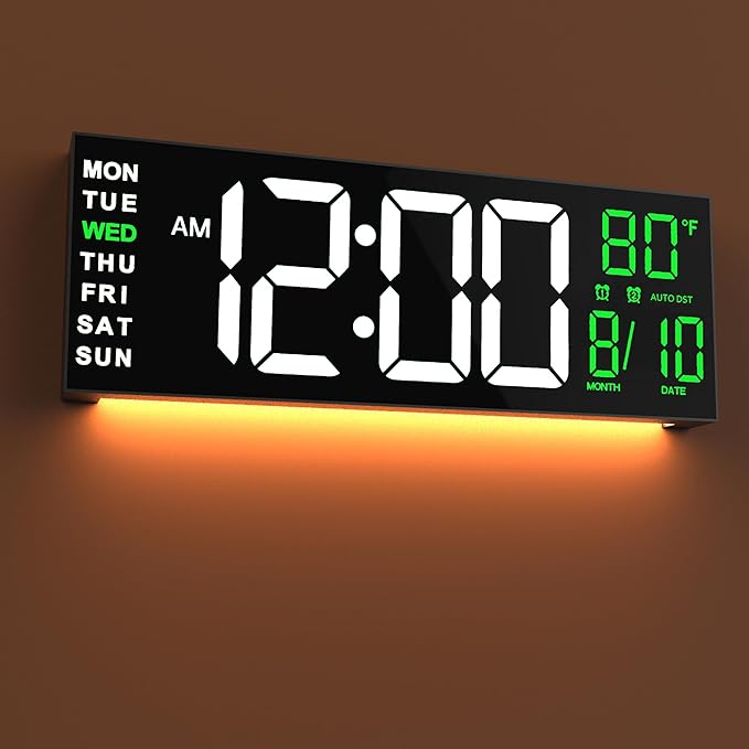 JALL 16" Large Digital Wall Mount Clock, Count Down Timer, Big LED, RGB Color by JALL