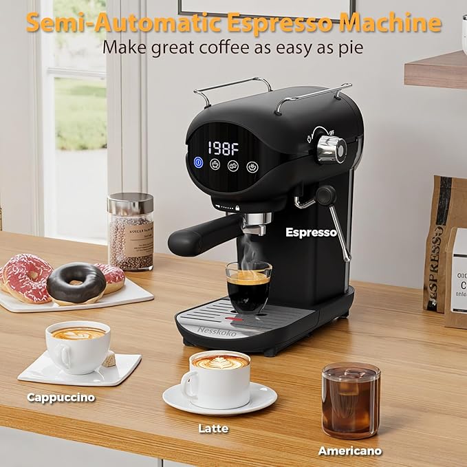 Espresso Machine with Steam Milk Frother Semi Automatic 20 Bar Compact Black - Image 6