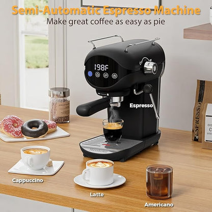 Espresso Machine with Steam Milk Frother Semi Automatic 20 Bar Compact Black - Image 6