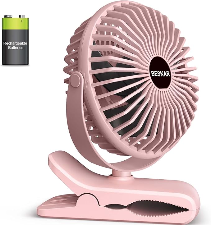 BESKAR Portable Clip on Fan Rechargeable, 4 Speeds Small Battery Operated Fans by BESKAR