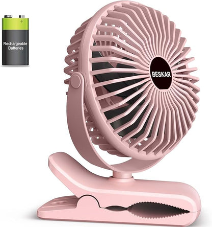BESKAR Portable Clip on Fan Rechargeable, 4 Speeds Small Battery Operated Fans by BESKAR