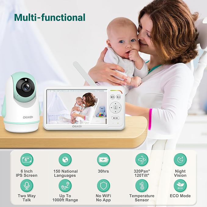 OKAIDI Baby Monitor with Camera and Audio, 1000ft Range, Night Vision, Baby - Image 8