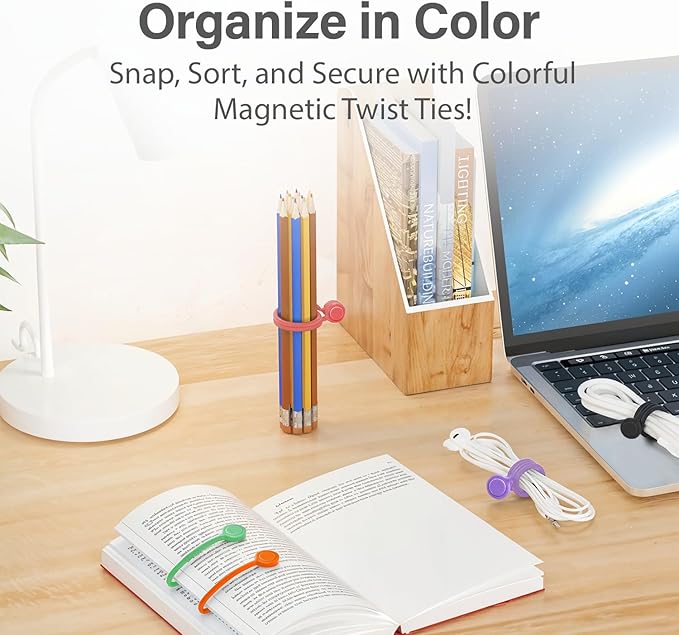 30-Pack Magnetic Cable Ties – Snap-On Silicone Magnetic Cord Ties - Image 6
