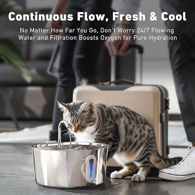 Cat Water Fountain, 4.0L/135oz Automatic Pet Fountain Stainless Steel Large Dog - Image 5