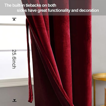 JIUZHEN Wine Red Velvet Curtains 96 inches Blackout Curtains - Image 3