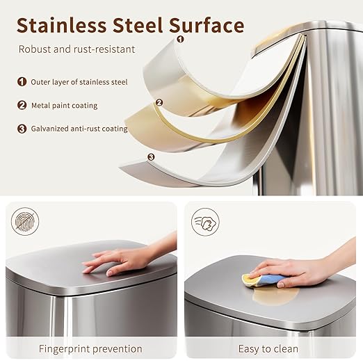 PayLessHere Trash Can with Lid, 13 Gallon Stainless Steel Kitchen & Office - Image 3