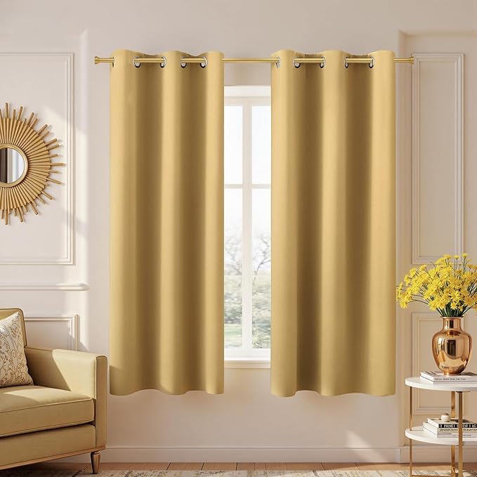 KOUFALL Gold Short Curtains 45 Inch Length by KOUFALL