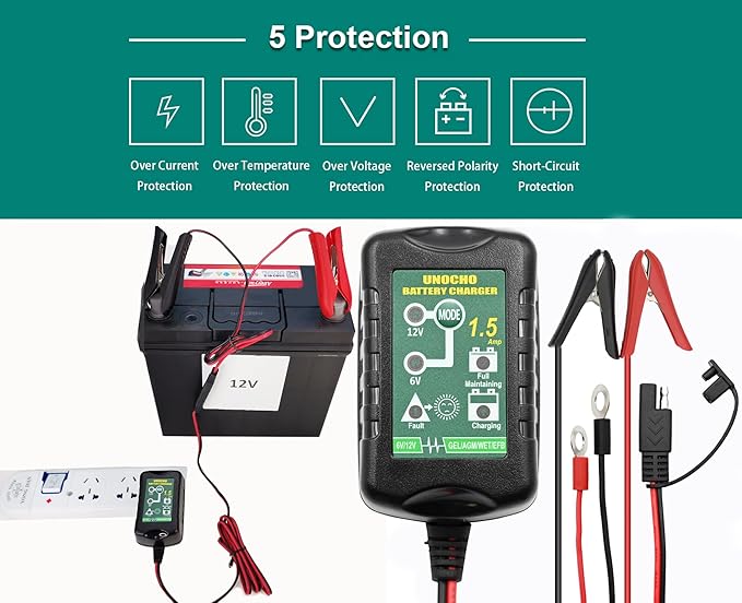 6V 12V Battery Charger 1.5A Automatic Battery maintainer trickle Battery - Image 6